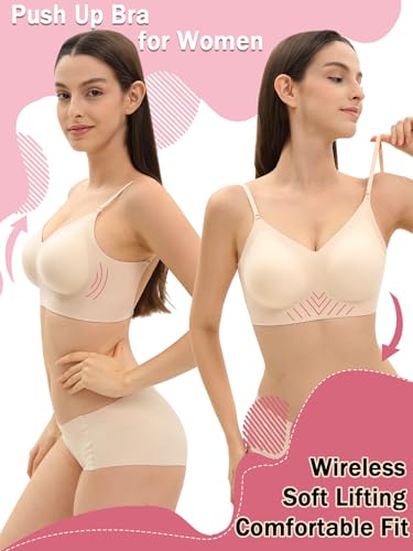 Image of Low Back Bra Padded Bralettes for Women Backless Smoothing Invisible Wireless Lifting Convertible Bras, Nude, X-Small
