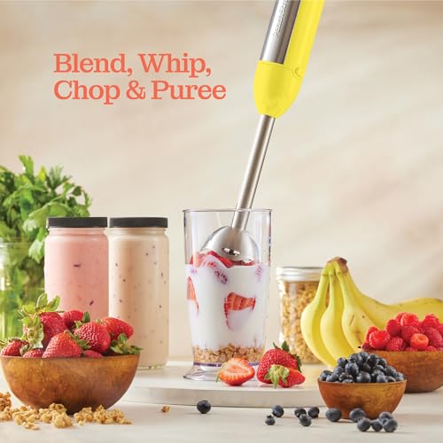 Image of Powerful Immersion Blender, Electric Hand Blender 500 Watt with Turbo Mode, Detachable Base. Handheld Kitchen Gadget Blender Stick for Soup, Smoothie, Puree, Baby Food, 304 Stainless Steel Blades