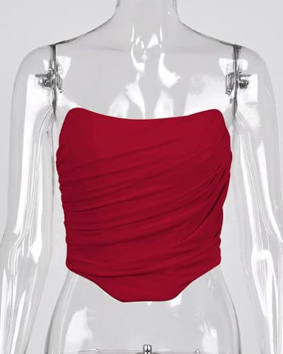 Image of Modegal Women's Strapless Boned Mesh Bustier Corset Bodyshaper Crop Top | Vintage Backless Bustier Zip Back Corset Bodyshaper Crop Top