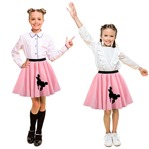 Patelai 2 Pcs Poodle Skirts For Girls 50S Costumes Kids Pink Poodle Skirts Toddler Girls Outfit Cute Loose Pleated Retro Felt For Halloween Party #TOP5