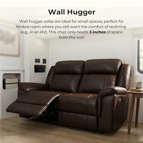 Image of CHITA Leather Power Recliner Sofa, Dark Brown, 3-Seat with Console