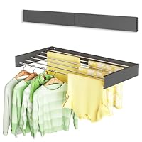 Vikaqi Wall Mounted Clothes Drying Rack, Foldable Wall Mount Laundry Rack Folding Indoor, Drying Rack Clothing Collapsible, Hidden Space Saver with Wall Template