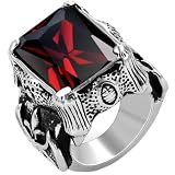 JewelryWe Męskie pierścionki punkowe i motocyklowe: vintage, gotycki pierścień z szczęką smoka, stal nierdzewna z czerwonym kamieniem, sygnet na Dzień Walentynki, Dzień Ojca, Stal nierdzewna, Cyrkonia
