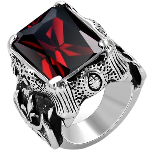 Image of JewelryWe Vintage Style Stainless Steel Wedding Band Dragon Claw Biker Men's Engagement Ring, Black Silver Red Color - Size X