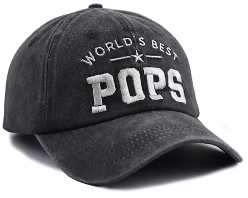 Image of World's Best Pops Hat for Men, Funny Adjustable Cotton Embroidered Papa Baseball Cap