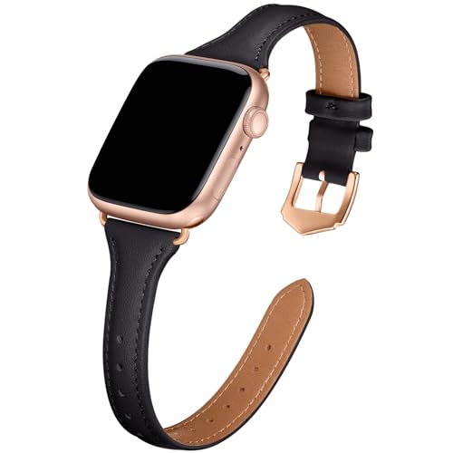 DaQin Slim Leather Band Compatible with Apple Watch Bands Women 40mm 38mm 41mm 42mm,Top Grain Genuine Leather Strap Thin Replacement Wristband for Apple Watch Series 11 10 9 8 7 6 5 4 3 2 1 SE Ultra