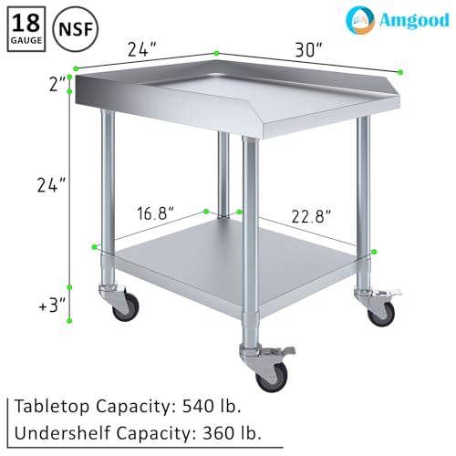 Image of AmGood Stainless Steel Equipment Stand with Undershelf + Casters, Heavy Duty, Commercial Grade, NSF Certified (30 inch Width x 24 inch Length + Casters)