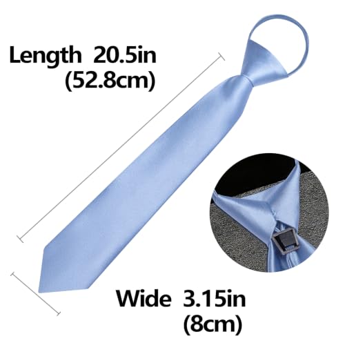 Image of Zipper Tie for Men Adjustable Pre-tied Satin Neckties and Pocket Square Set Solid Color Business Formal Wedding
