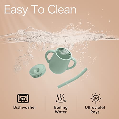 Uyokcnie Toddler Cup, Silicone Training Cup Sippy Cup With Straw, Spill Proof And Non-Slip Handles, No Bpa, Unbreakable, Trainer Cup For Babies Toddlers And Infants, 2 Count, 4 Oz, Sage Green, Blush #TOP3