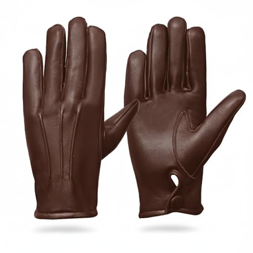 FASHIONLUXE Men’s Genuine Leather Dress Gloves Soft Leather Gloves for Formal Wear, Driving & Winter Use, Men’s Hand Gloves (Brown, Small)
