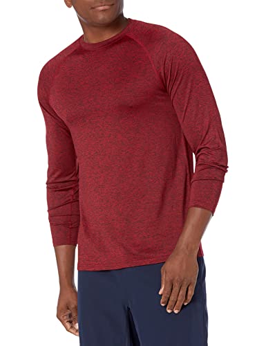 Amazon Essentials Men's Tech Stretch Long-Sleeve T-Shirt - Discontinued Colors, Red Heather, Medium