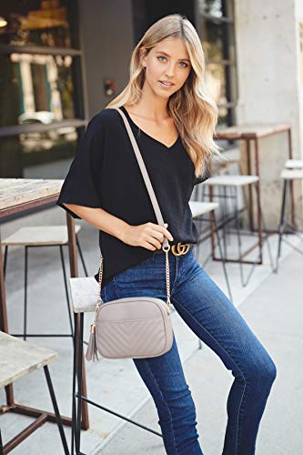 Image of FashionPuzzle Chevron Quilted Crossbody Camera Bag with Chain Strap and Tassel