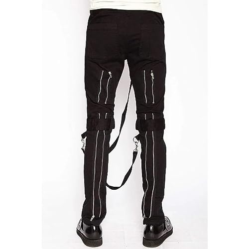 Men's Electro Bondage Rave Gothic Cyber Chain Jeans Punk Rock Pants (Medium) Black2