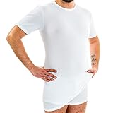 HERMKO 3847 Herren extralanges Kurzarm Shirt (+10cm) Unterhemd mit 1/4 Arm aus 100% Bio-Baumwolle (Feinripp), Größe:D 7 = EU XL, Farbe:weiß