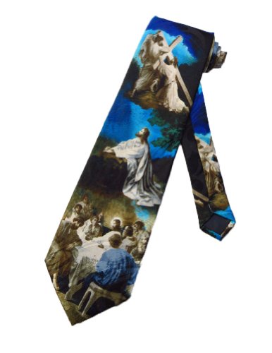 Steven Harris Mens Jesus Last Supper Crucifixion Easter Necktie - Blue - One Size Neck Tie