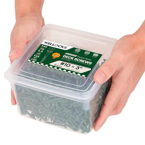Image of WELLOCKS #10 x 3 in Green Deck Screws, 5.2 lbs with T25 Bit | Rust Resistant Epoxy Coated Screws with T25 Bit for Outdoor Fences, Decks, Posts, and Framing.