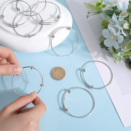 SUNNYCLUE 10Pcs Silver Expandable Bangle Bracelets Adjustable Wire Bracelet Stainless Steel Motivational Blank Bangles Set for jewellery Making 2.17 Inches DIY Gift Supplies Crafting Beginner Women - Image 3