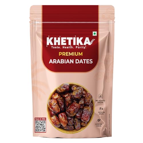 Khetika Premium Arabian Dates 500g | Khajur, Khajoor | Dry Fruits | Dates in Fresh | Healthy Snacks | Rich in Fibre | No Added Sugar