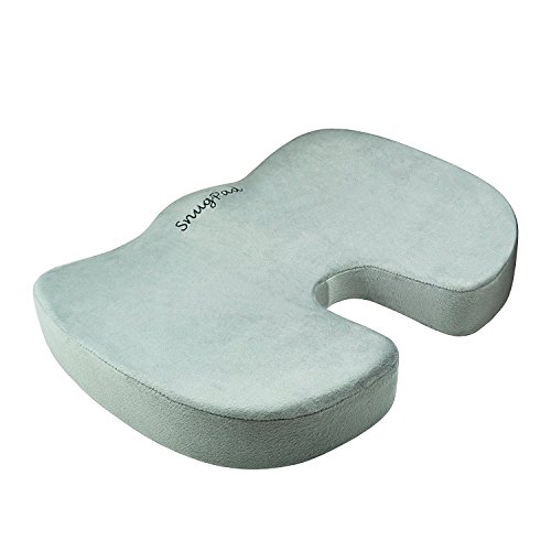 SnugPad Coccyx Orthopedic Memory Foam Cushion for Back Relief and Sciatica and Tailbone Pain-Ideal for Office Chair and Car Driver Seat Pillow, Silver
