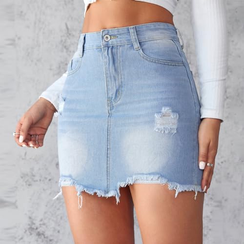 Denim Skirt Women Casual Mini Skirt Mid Waist Mini Dress Denim Skort Slim Fit Jean Skirts Summer Jean Skort with Pockets2