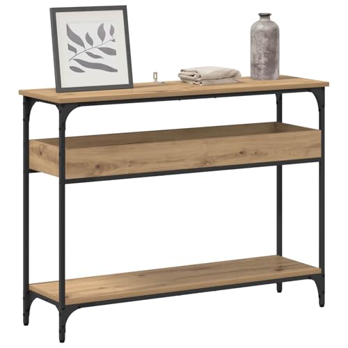 Mesa consola Artisan de madera de roble con marco de acero industrial de 100x29x75 cm 4