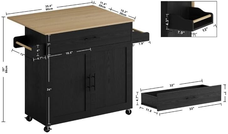 Kitchen Cart with Wood Top and, Rolling Mobile Kitchen Island with Storage and Towel Rack,Wood Kitchen Island