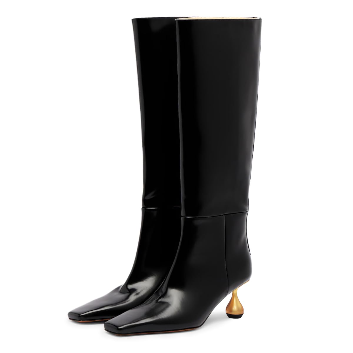 Zszszsu Womens Square Toe Knee High Boots with Special Metal Heel Slip On Elegant Dressy Tall Booties Shoes