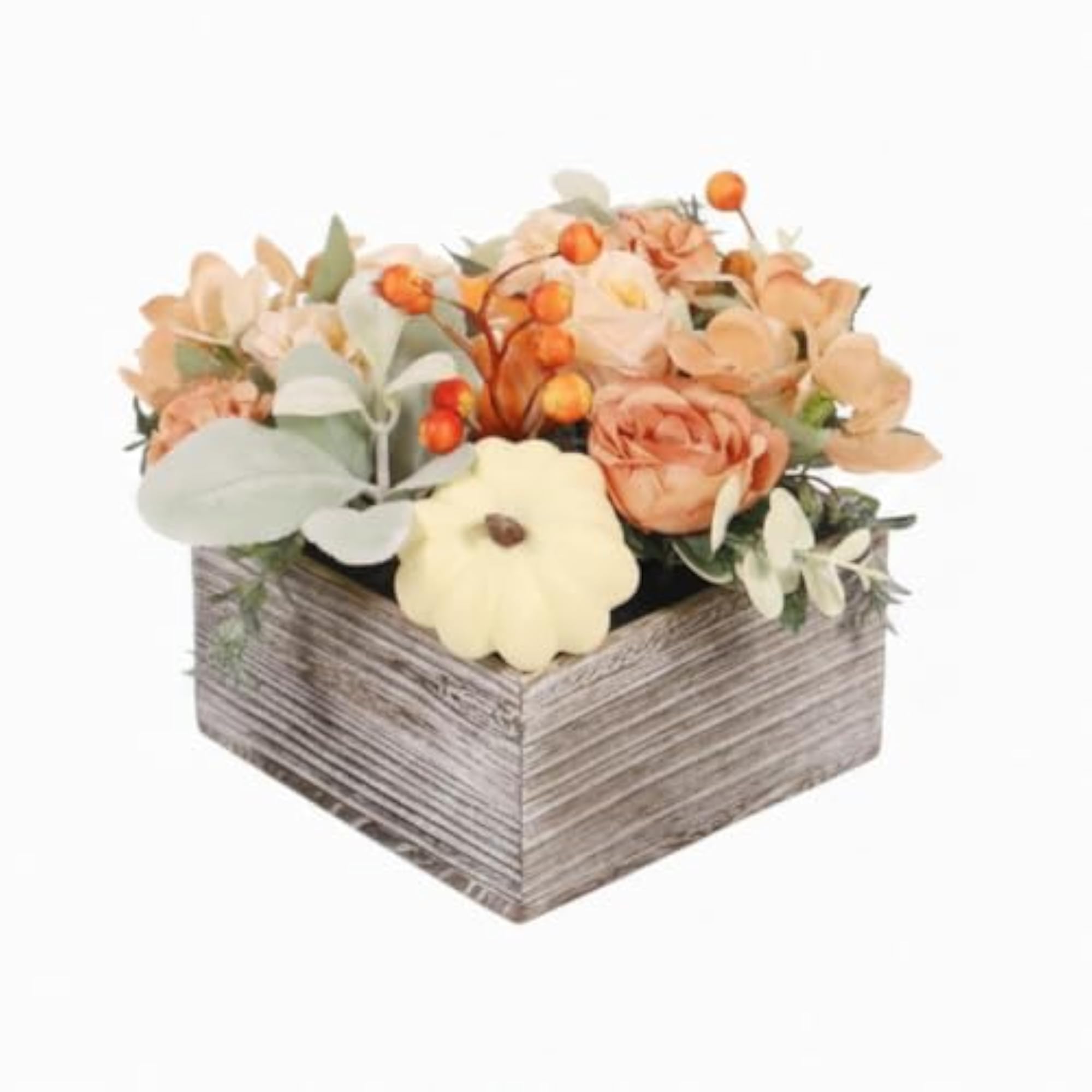 Artificial Floral Centerpiece with Wooden Pot for Dining Table