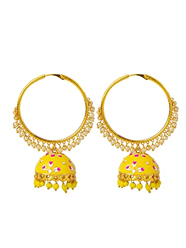 Bodha Traditional Indian Handcrafted Gold Plated Designer Traditional Ethnic Meenakari Kundan Jhumka bali Earrings Women (SJ_1877_Y)