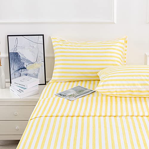 Image of Best Season 4 Piece Stripe Microfiber Stripe Sheet Set - Super Soft Luxury Hotel Deep Pocket, Fade & Wrinkle Resistant Bedding Set (Bright Yellow,Queen Size)