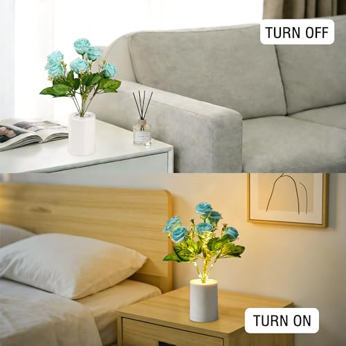 Image of Artificial Blue Rose Flower Lamp, LED Table Night Light Decor for Bedroom Bar Coffee Shop, Anniversary Mothers Day Christmas Birthday Gifts for Women Mom Girlfriend Wife Aunt Friend Granddaughter