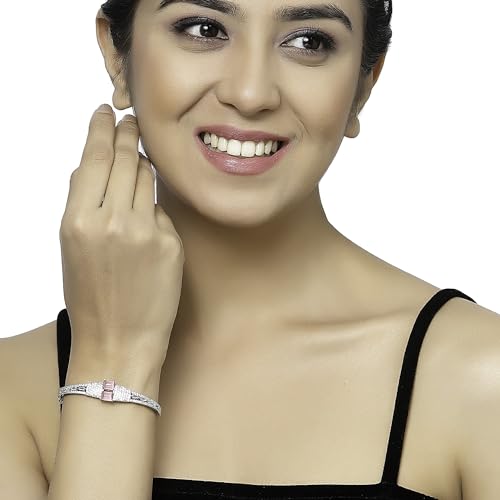 Image of ZENEME Rhodium-Plated Square Shaped American Diamond Studded Kada Bracelet For Girls and Women