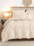 Nanko King Comforter Set Beige Tufted Jacquard Boho Soft Shabby Chic Reversible Down Alternative Mic