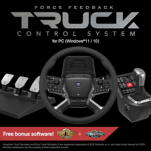 HORI Truck Control System for Windows 11/10 with Force Feedback Steering Wheel, Shifter Control Panel, & Pedals