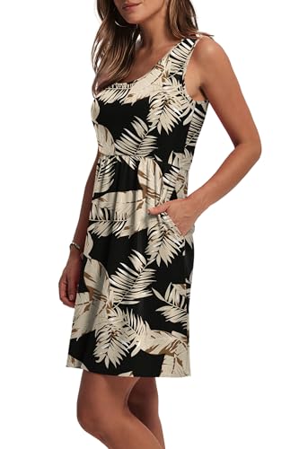 Image of WIHOLL Women's Summer Dress 2026 A-Line Sleeveless Casual Sundress with Pockets Floral /Solid