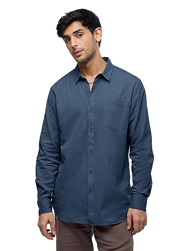 Image of The Souled Store Solid Linen: Beige Color Men and Boys Regular Outdoor Fit Full Sleeve Collared Neck Spread Collar Casual Wear Stylish Comfortable Premium Elegant Cotton Shirts