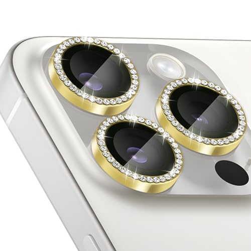 Protecteur d'objectif pour iPhone 15 Pro Max en verre trempé orné de strass avec poseur