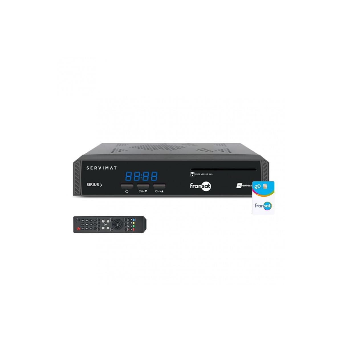 Pack ANTARION Parabole Satellite Automatique connecté 65cm + Positionneur + Sirius 3 Récepteur TV Satellite HD + Carte PC7