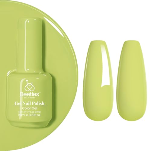 Image of Beetles Green Gel Nail Polish - Fresh Pistachio 15ML /0.51Fl Oz, Light Green Gel Nail Polish, Neon Lime Color Soak Off UV LED Lamp Pastel Nails Art, Manicure Salon DIY Summer Day Nails