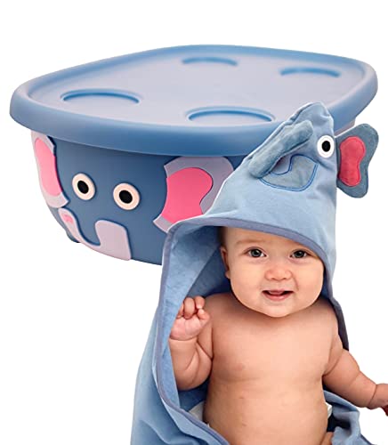 Prince Lionheart Bundle Tubimal Hooded Towel and 3 in 1 Infant & Toddler Bath with Infant Hammock/Sling Becomes a Storage Bin (Blue)