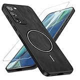 Migexxkj Handyhülle für Samsung Galaxy Note 20 Hülle mit Schutzfolie, Schutzhülle PU Leder mit Kameraschutz für Mag-Safe für Galaxy Note 20 Cover Tasche (TOP Militärschutz und Magnetisch) (Schwarz)