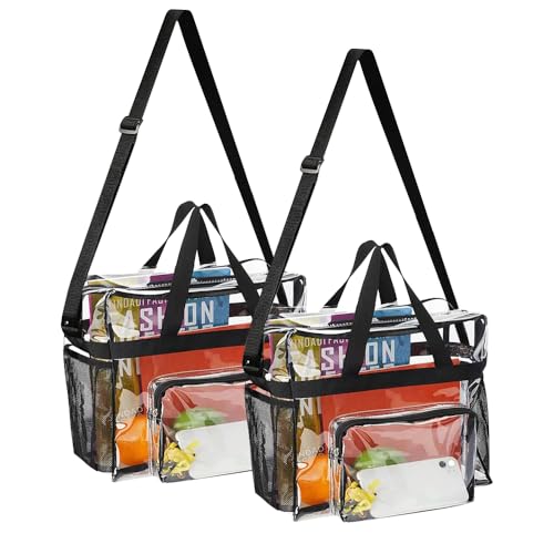 2 Pcs Clear Bag Clear Tote Bag Stadium Approved, Clear Crossbody Messenger Shoulder Bag with Removable Strap for Men Women for Work Concerts Sporting Events Travel School Lunch Bag