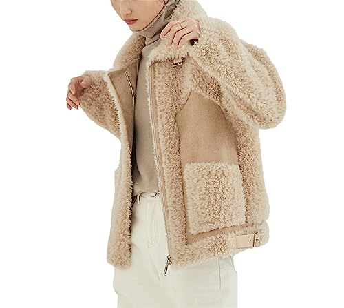 Veste d'hiver en laine d'agneau FULBHPRINT chaude et épaisse à col montant pour femme