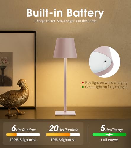 Image of UME 3 Pack Cordless Table Lamp, Battery Operated Lamp - Portable Waterproof Rechargeable Table Lamp w / 3 Color Temps & Stepless Dimming for Dinner, Desk, Cafe, Outdoor (Pink)
