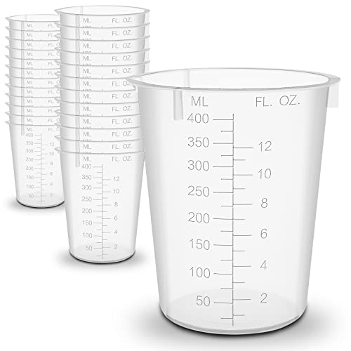 25 Pack, RE-GEN 400ml Plastic Multi-Purpose Graduated Liquid Mixing Measuring Cups Pots, Ideal for Kitchen Cooking, DIY