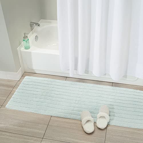 Mdesign 100% Cotton Luxury Rectangular Spa Mat Rugs, Plush Water Absorbent - For Bathroom Vanity, Bathtub/Shower, Machine Washable - Ribbed Design - Runner, Standard & Small Rug, Set Of 3 - Water Blue #TOP3