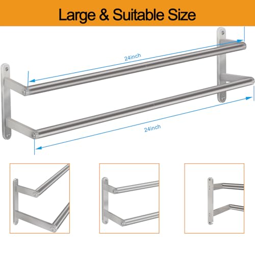 Double Towel Rail Wall Mounted, 60cm Bathroom Towel Rails, Stainless Steel Towel Holder, Bathroom Towel Rack, Hand Towel Rail for Bathroom Shower Storage, Kitchen, Brushed Nickel