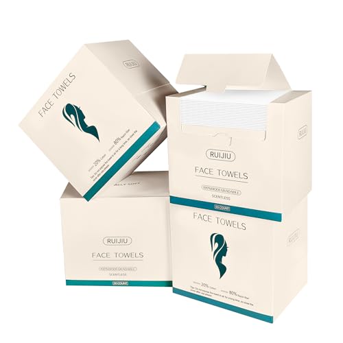 RUIJIU Disposable Face Towel, Unscented, Large Size 10"X 12", Disposable Face Cloths, 100% Biodegradable Face Towel, Skin Soft a