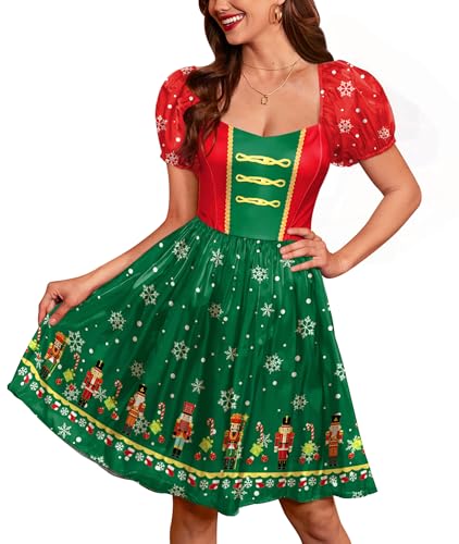ALIREVERIE Womens Nutcracker Print Dress Xmas...
