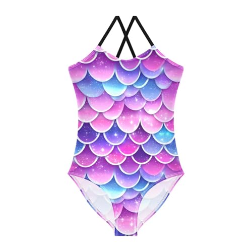 Bolaz Girls Swimsuits One-Piece Bathing Suits Multicolor Kids Sport Summer Beach Swimwear for 3-10 Years Old-Sparkling Mermaid Scales Pattern